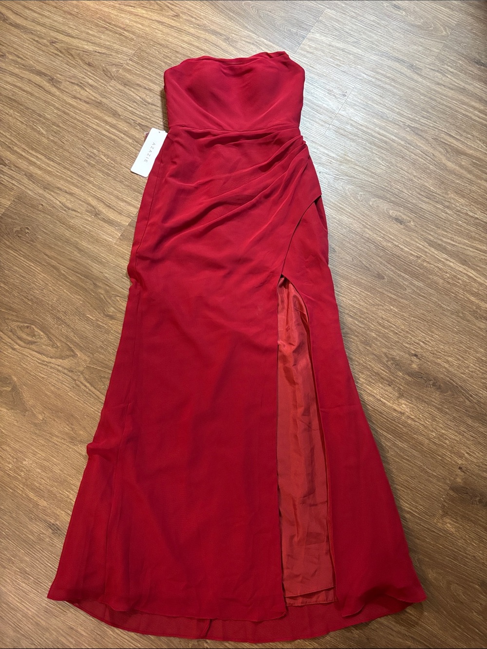 NWT Azazie Leonis burgundy Formal Gown Slit bridesmaid dress removable straps 4 - Picture 10 of 15